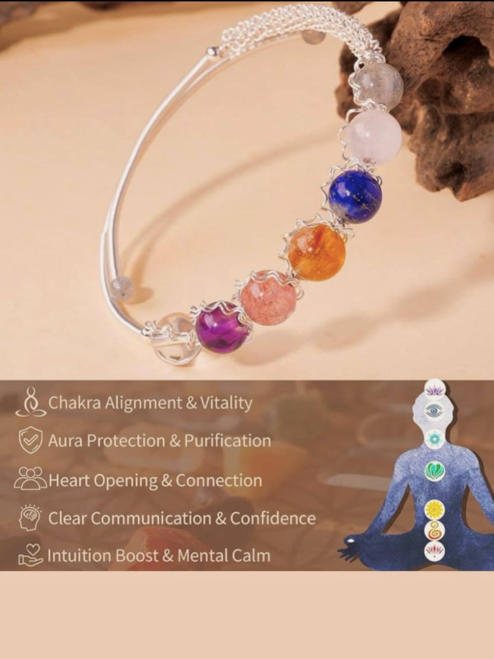 🆕New Multi-Gemstone Silver Bracelet-Adjustable - Picture 5 of 6